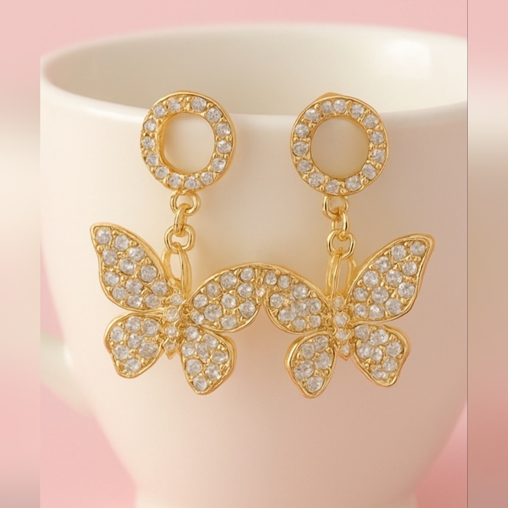 Butterfly earrings, alloy dangle earrings, geometric earrings. Elegant earrings - Picture 3 of 8